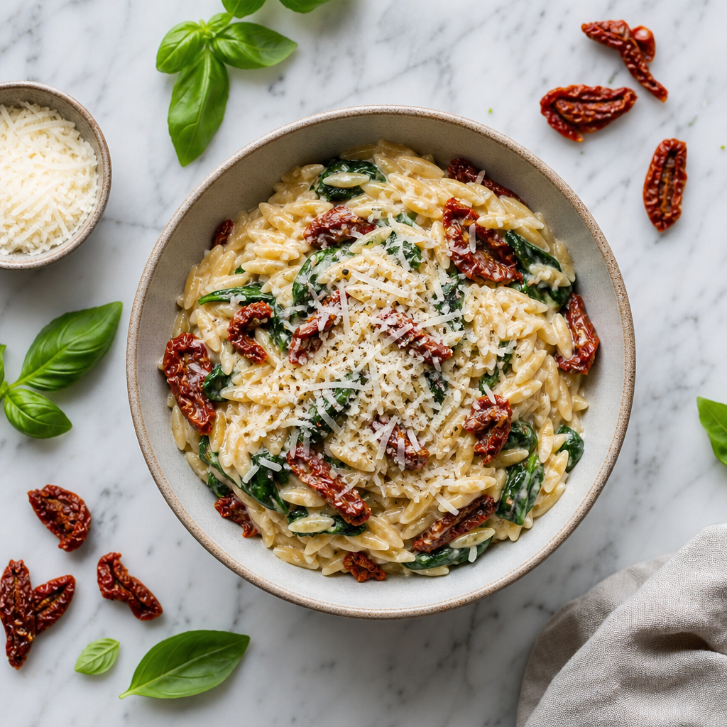 One-Pot Creamy Sun-Dried Tomato Orzo
