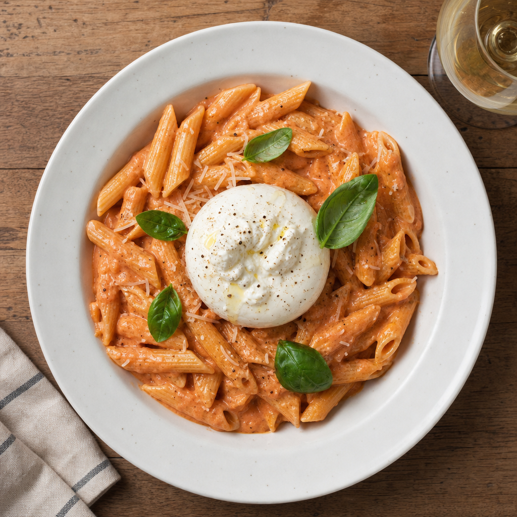 Ultimate Creamy Penne alla Vodka with Burrata